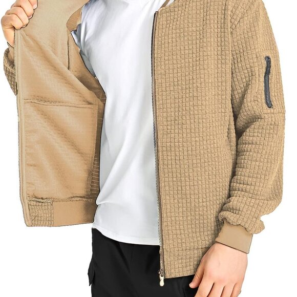 Versatile Men's Casual Bomber Jacket - Khaki, Perfect for Spring & Fall - Picture 2 of 5